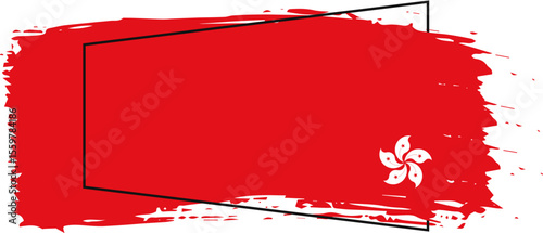 Abstract paint brush textured stripes in hongkong flag colors red, white orchid and star shape. Design element for hongkong day celebrate. The concept of drawing, brushstroke, grunge, paint strokes