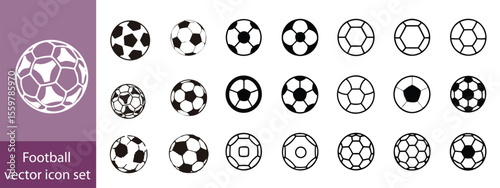 Football ball vector icon set. Soccer balls icons. soccer ball icons, football or soccer ball icon set in different styles, football simple black style, Vector illustration eps 10.