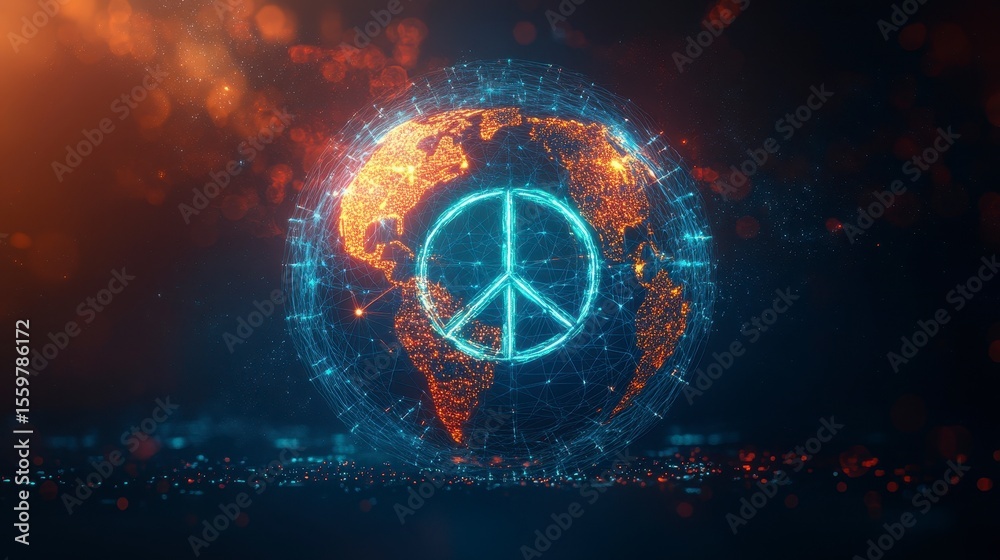 Obraz premium Global Peace Symbol with Digital Network in Modern Design