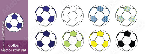 Football ball vector icon set. Soccer balls icons. soccer ball icons, football or soccer ball icon set in different styles, football simple black style, Vector illustration eps 10.