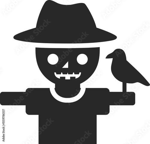 Scarecrow solid icon used in Halloween, harvest, and spooky farm character clip art designs.