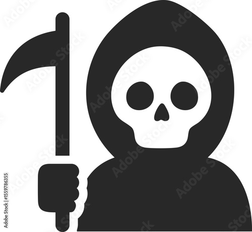 Grim reaper solid icon used in Halloween, death, and mythological character clip art designs.