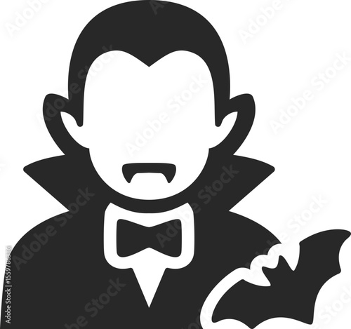 Vampire solid icon used in Halloween, horror, and spooky character clip art designs.