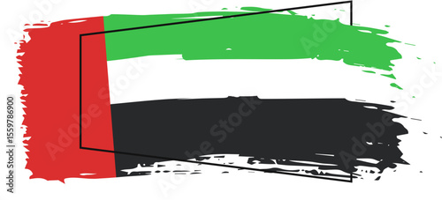 Abstract paint brush textured stripes in uni emirates  arab flag colors green, white, red, black. Design element for UEA day celebrate. The concept drawing, brushstroke, grunge, paint strokes