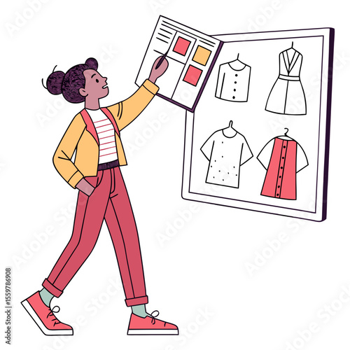 Fashion designer reviewing clothing sketches and color palette options