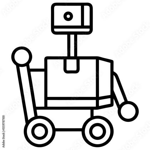 Autonomous delivery robot line art vector illustration