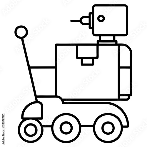 Autonomous delivery robot line art vector illustration
