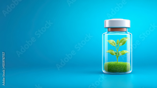 Wallpaper Mural Vaccine protection for immunity growing plant inside medical bottle concept bright blue background Torontodigital.ca