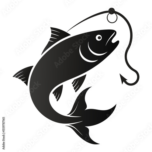 Angling Adventures Hooked Fish Silhouette - A Striking Vector Graphic Design Illustration