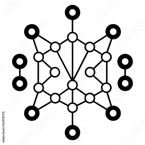 Data flow in neural network line art vector illustration