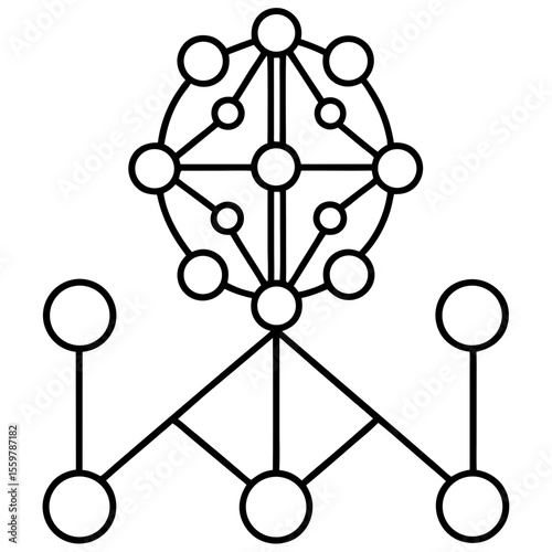 Data flow in neural network line art vector illustration