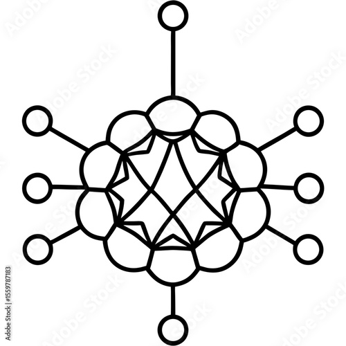Data flow in neural network line art vector illustration