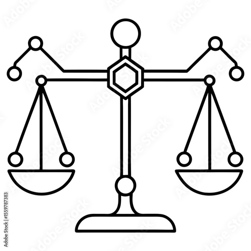 Ethical ai balance scale line art vector illustration