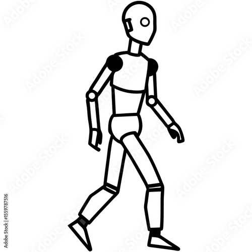 Humanoid robot walking line art vector illustration