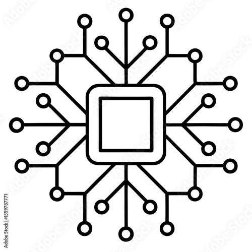 Quantum computing processor line art vector illustration