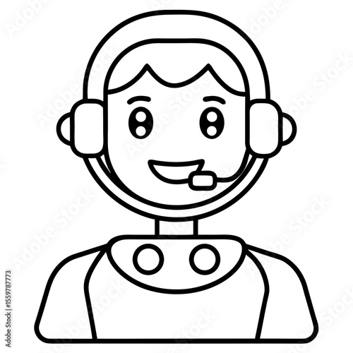 Robotic customer service agent line art vector illustration