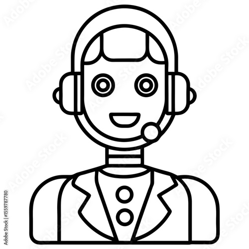 Robotic customer service agent line art vector illustration