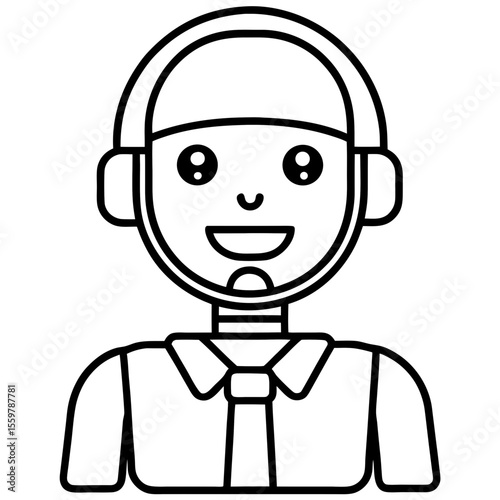 Robotic customer service agent line art vector illustration