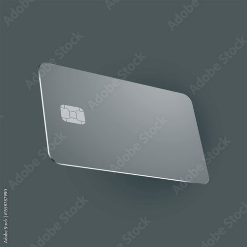 Vector mockup of grey plastic credit card with chip on transparent background. Easy and fully editable.