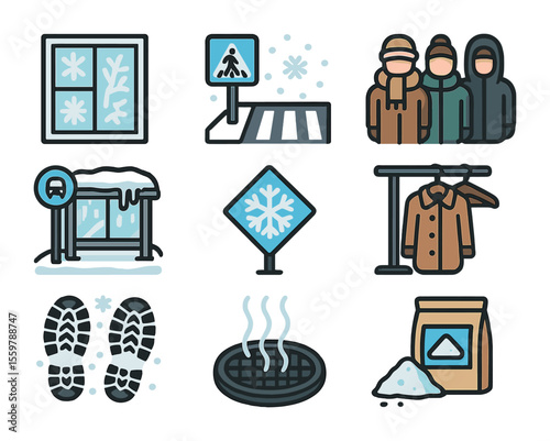 Smart Grid Icons. Flat icon set of smart grid integration: smart meter, energy flow chart, substation icon,