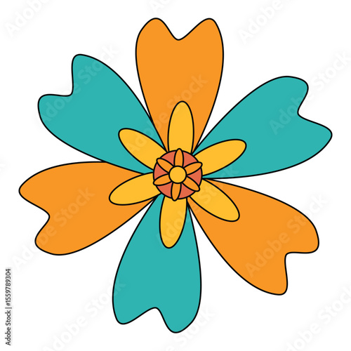 yellow turquoise retro flower vector