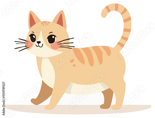 Cute cartoon cat sitting. Adorable ginger tabby kitty character, vector illustration isolated on white background.