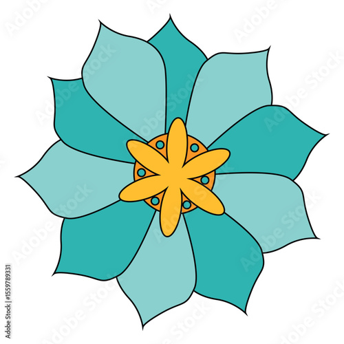 yellow turquoise retro flower vector