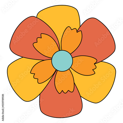 yellow turquoise retro flower vector