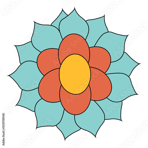 yellow turquoise retro flower vector