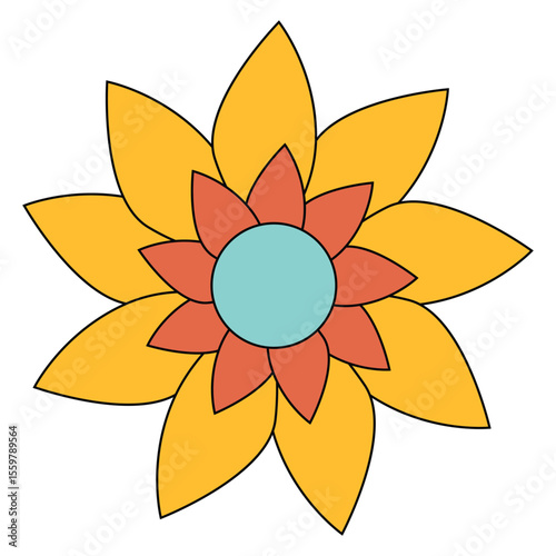 yellow turquoise retro flower vector