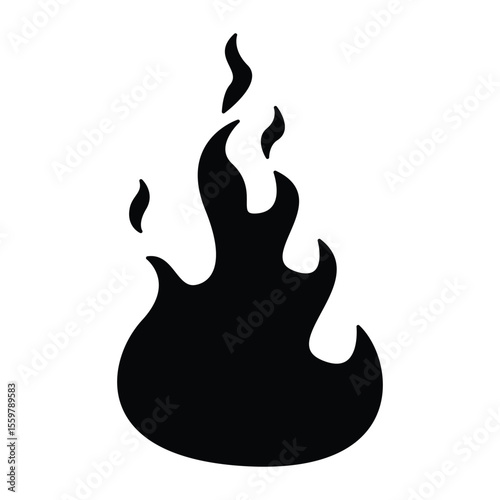 Black Fire Flame Vector, Minimalist Silhouette for Logos Print.