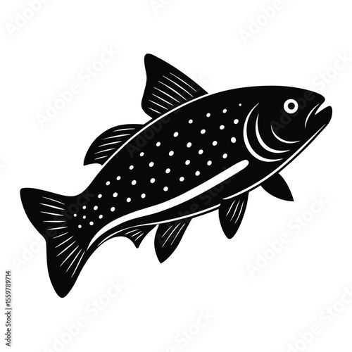 turning action trout silhouette vector on white