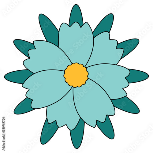 yellow turquoise retro flower vector