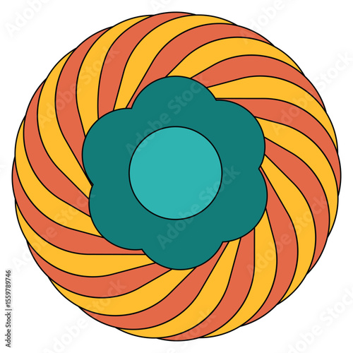 yellow turquoise retro flower vector