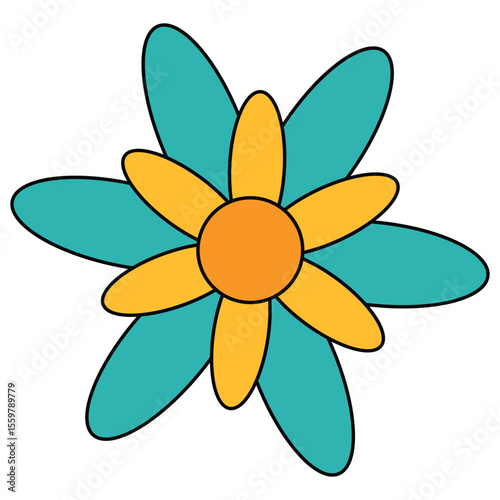 yellow turquoise retro flower vector
