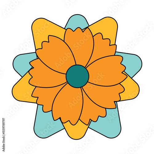 yellow turquoise retro flower vector