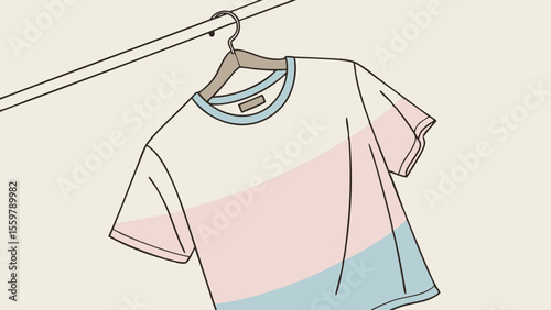 Illustration of a pastel color block t shirt hanging on a hanger for fashion and apparel concept