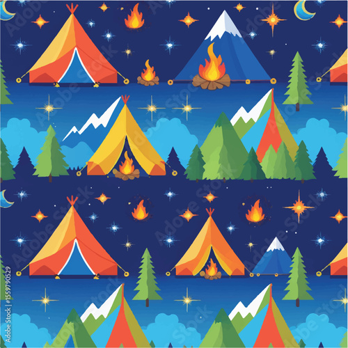Vector illustration of a festive winter landscape with snow-covered trees, perfect for a Christmas or New Year's holiday card