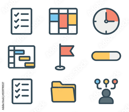 Enchanted Objects Icons. Solid, filled icons set of enchanted objects: cursed mirror, flying broom, talking