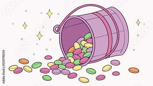 Bucket of candy illustration vector art design sweet treats colorful candies spilled bucket graphic design art
