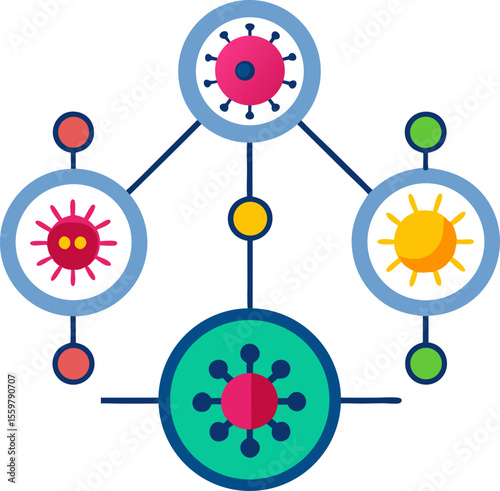 Virus mutation concept diagram with white background.