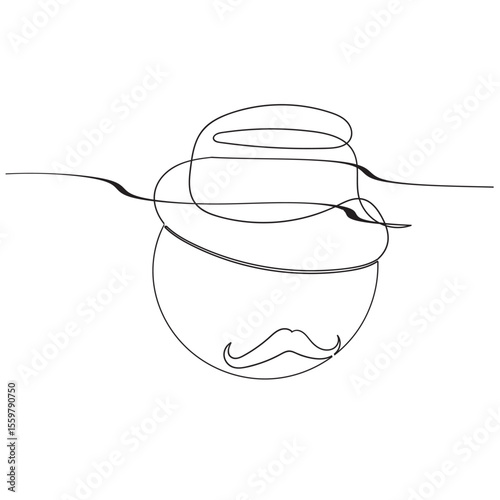 One Line Mustache Icon Monoline Mustaches Symbol Continuous Whiskers Silhouette Mustache Endless Shape Men Fashion Vector Illustration