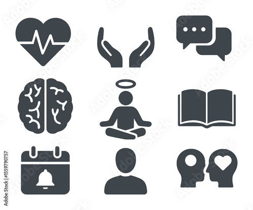 Commitment and Freedom Icons. Solid, filled icons set of commitment and freedom: open lock with heart, wings