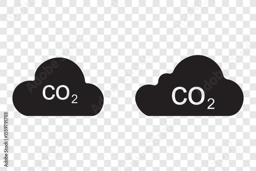 Cloud co2 reduction vector icon set. Reduce co2 gas line symbol. Carbon reduction cloud sign. Editable line vector illustration and PNG transparent