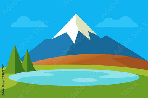 Cartoon Mountain And Cloud Landscape