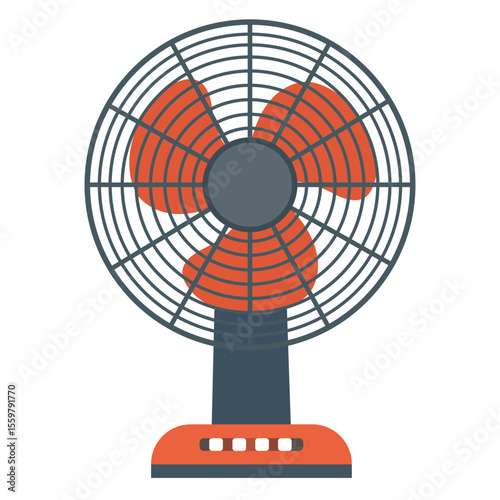 Orange desk fan providing a cooling breeze, perfect for summer-themed designs, home comfort, and personal climate control solutions.