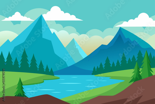 Mountain Background Pond Scene