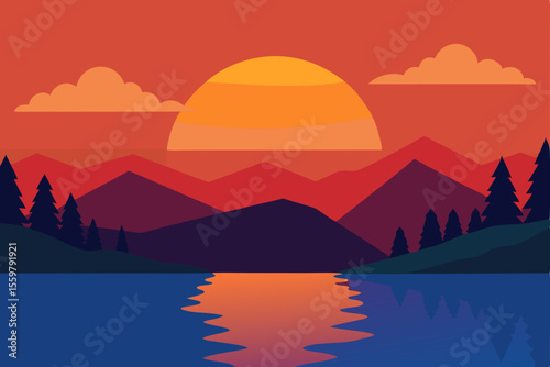 Scene With Sunset At The Lake Background