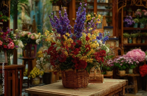 Wallpaper Mural Colorful flower arrangement in a basket, displayed in a floral shop Torontodigital.ca