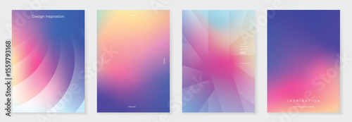 Modern gradient poster background vector set. Cover template with vibrant perspective geometric prism shapes. Ideal design for social media, cover, banner, flyer.